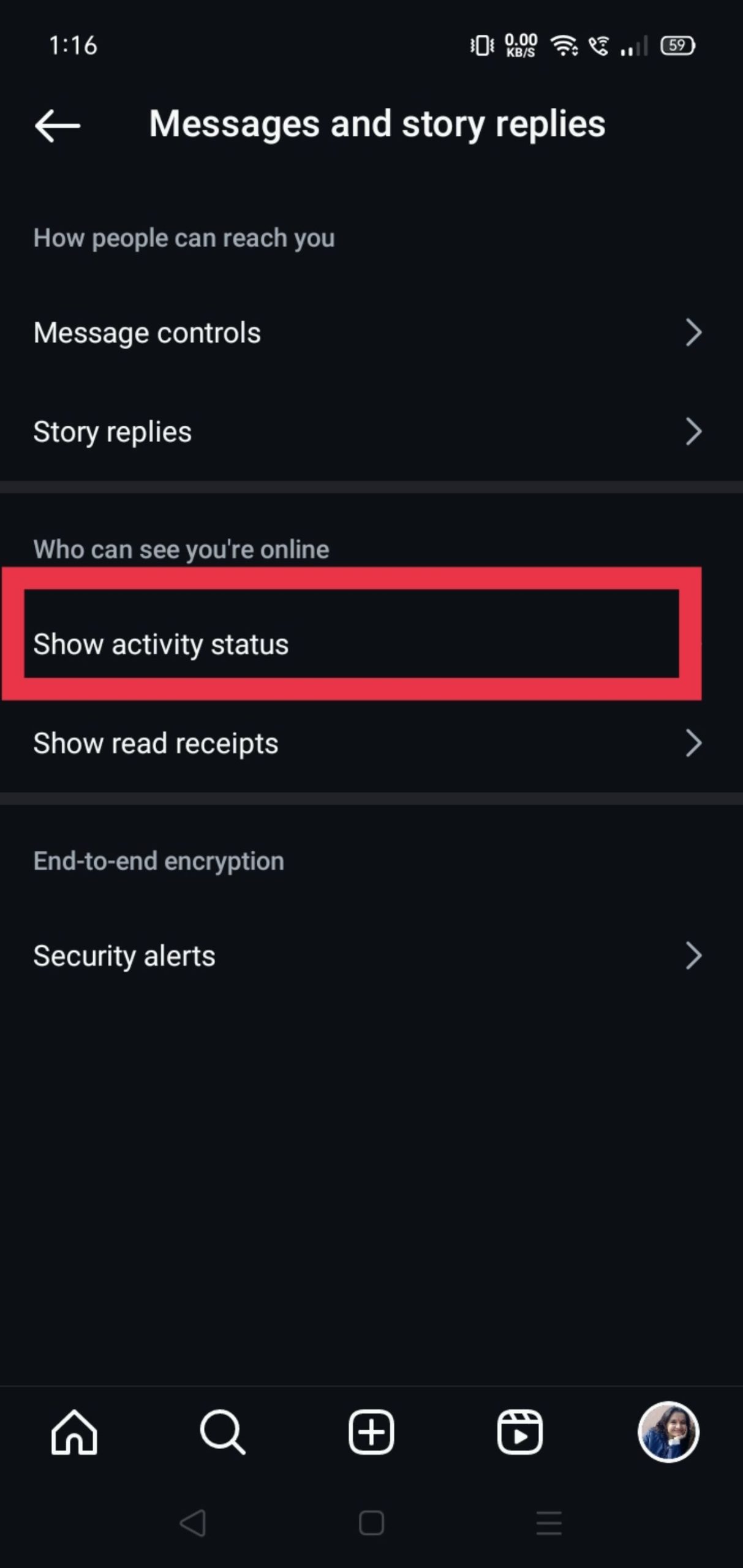 image to Tap “Show Activity Status” to manage