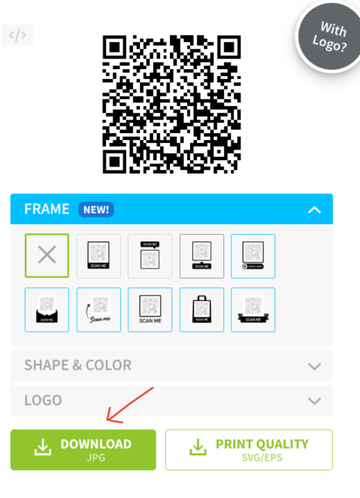 imagen para descargar el código QR del formulario de Google