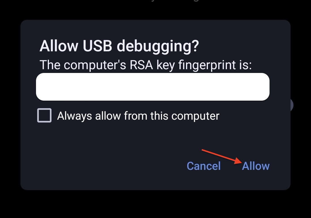 Image of the USB debugging prompt