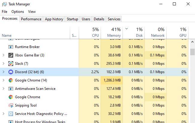 Image of the task manager to increase download speed in Windows 11