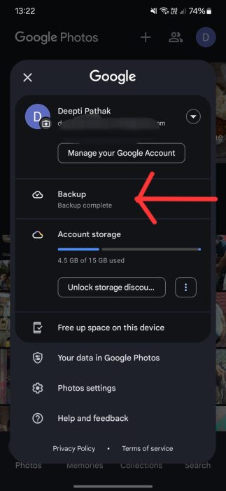 image of the option for Backup settings