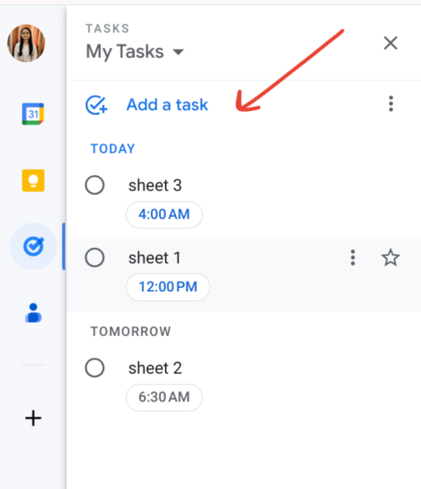 image to Select “Add a task” in the Google Tasks