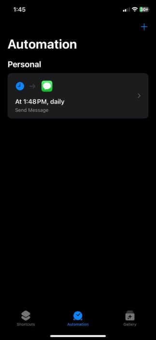 image to Tap Done to save the automation and schedule a text message 