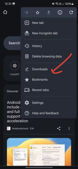 image to choose the Downloads option