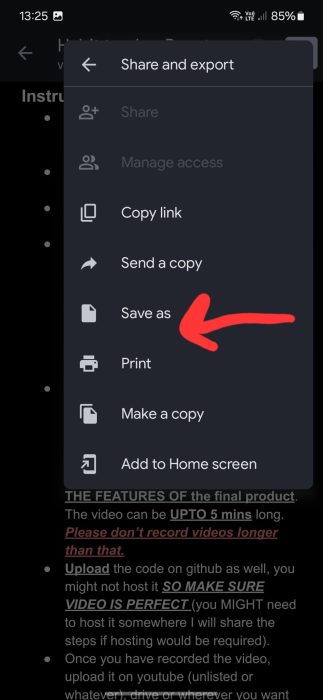 image to select Save As to view and download Google doc as .doc