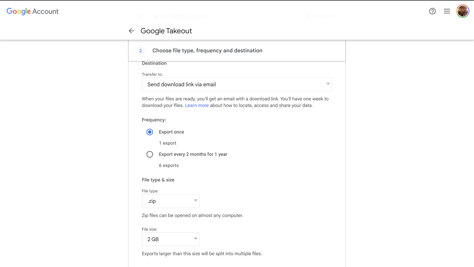 Image of the File Download options to transfer data from Google Drive to an external hard drive