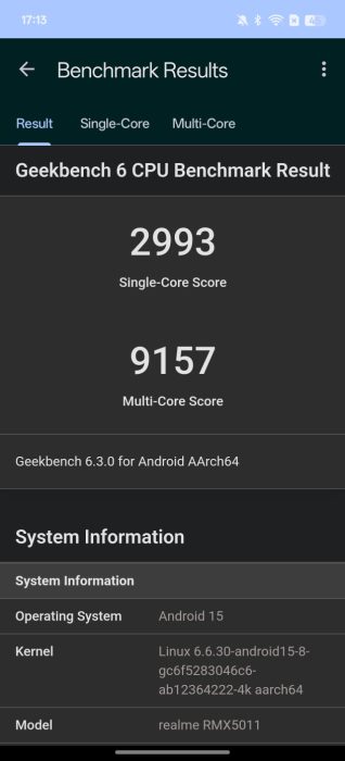 Geekbench test result