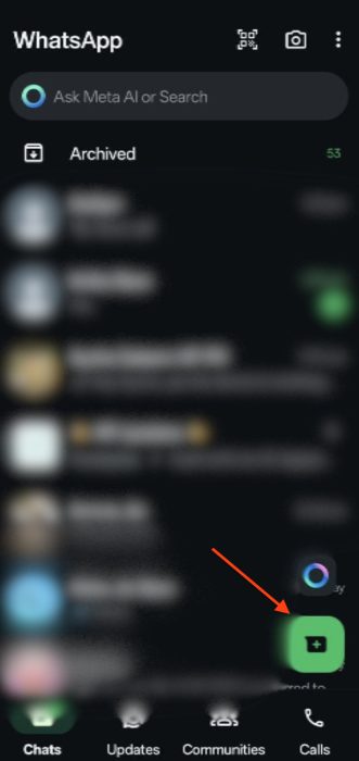 Screenshot of the Add button to chat with someone on WhatsApp