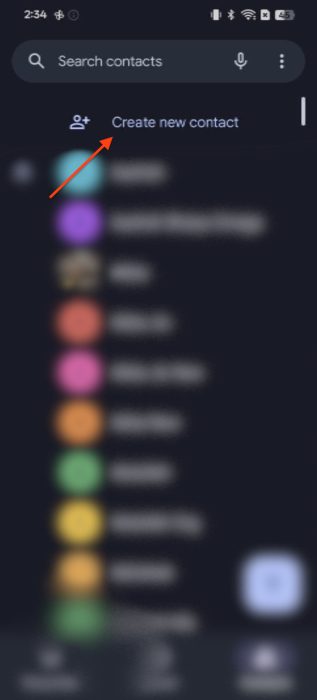 Screenshot of the Create New Contact button