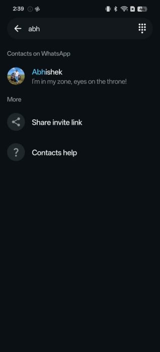 Screenshot of the Added Contact on WhatsApp