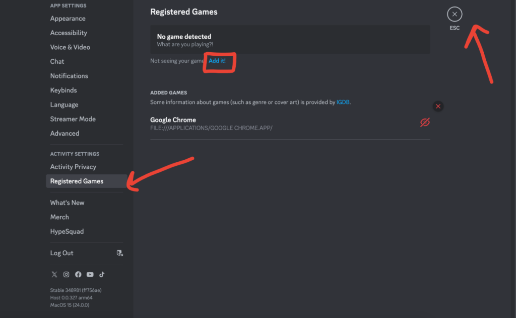 image to Find the Registered Games section