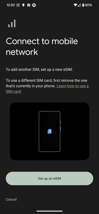 Image of the Set Up eSIM button