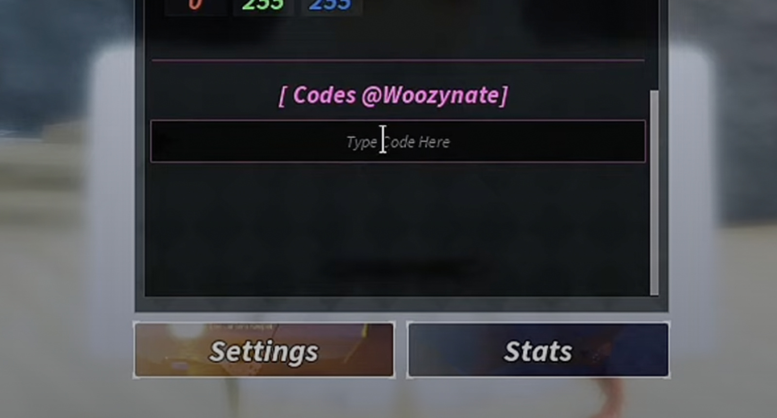 Screenshot of Codes section