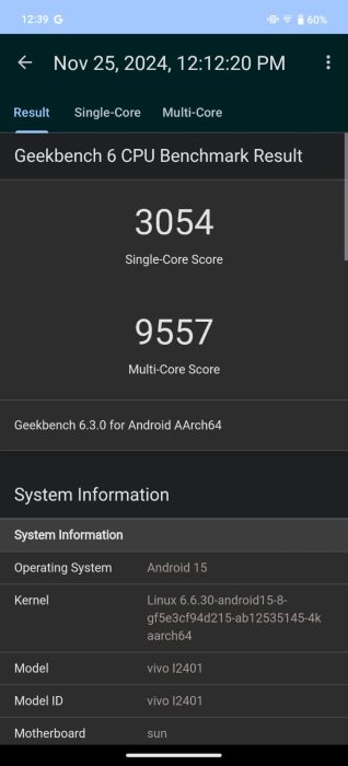 Geekbench Score of iQOO 13