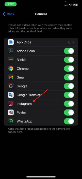 Image to enable camera access for Instagram-7