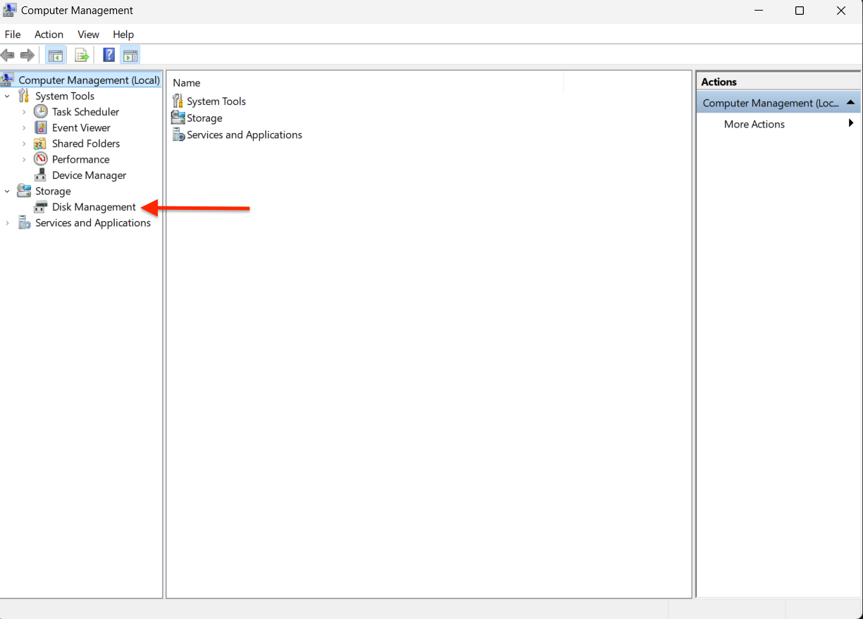 Image of the Disk Management section