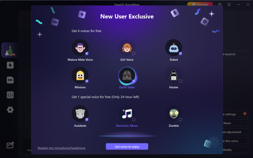 image to Choose a voice effect you want in the EaseUS VoiceWave app