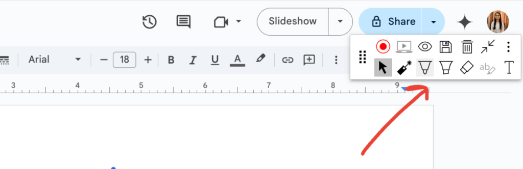 image to Choose your drawing tools like a pen (1) and Draw on Google Slides