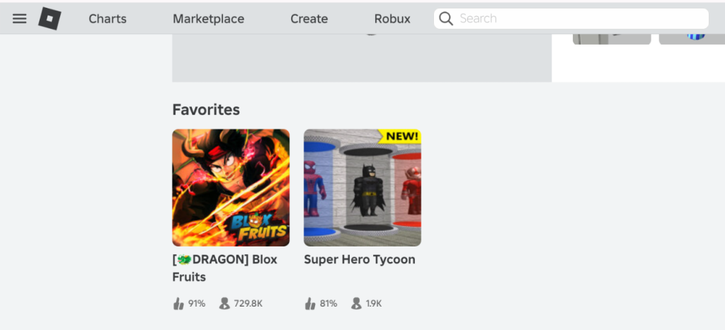 image to Click on the Favorites tab on Roblox