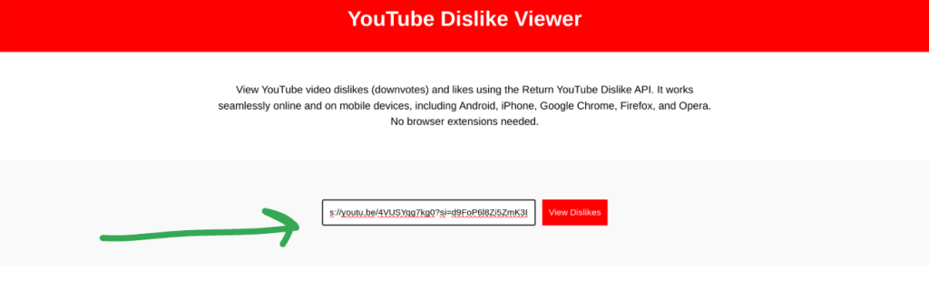 image to Paste the link into the website and see YouTube dislikes