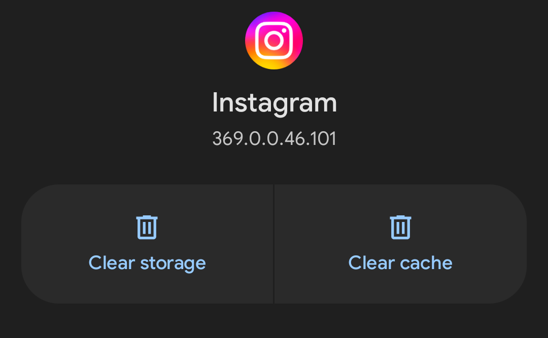 Image of the clear cache button for Instagram