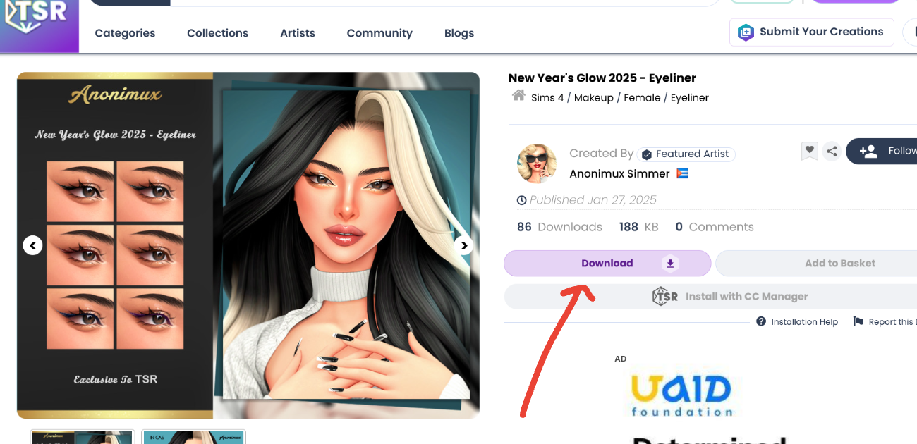 Vaizdas Norėdami spustelėti atsisiuntimo mygtuką, kad atsisiųstumėte „Sims 4“ modifikacijas