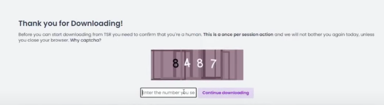 vaizdas, kad įvestumėte teisingą „Captcha“, kad atsisiųstumėte failą