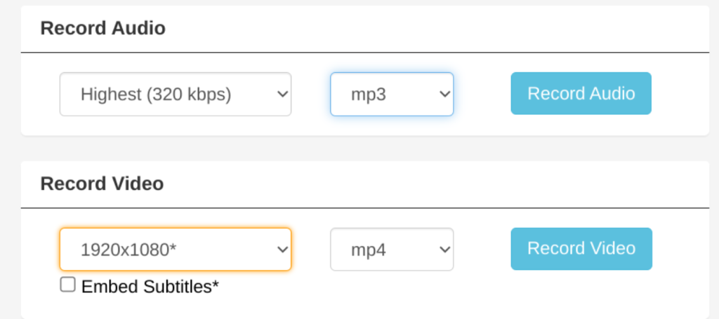 image to Pick the audio format and quality