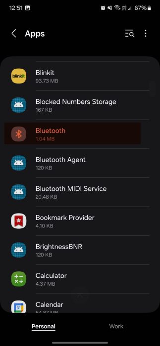 image to tap Bluetooth in the list of apps