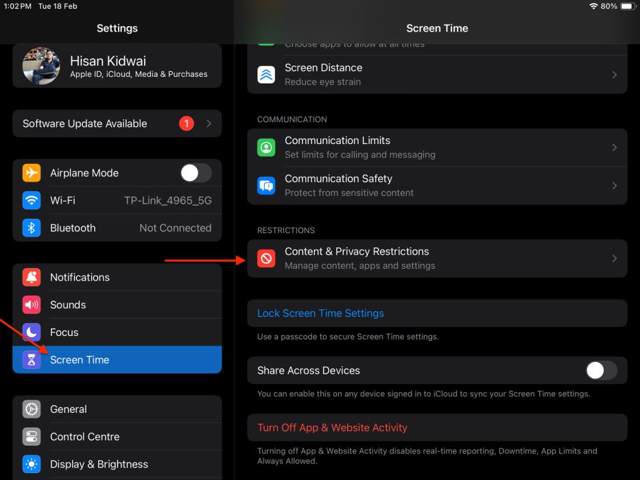 Image of the Content & Privacy Restrictions page to block a website on iPhone 