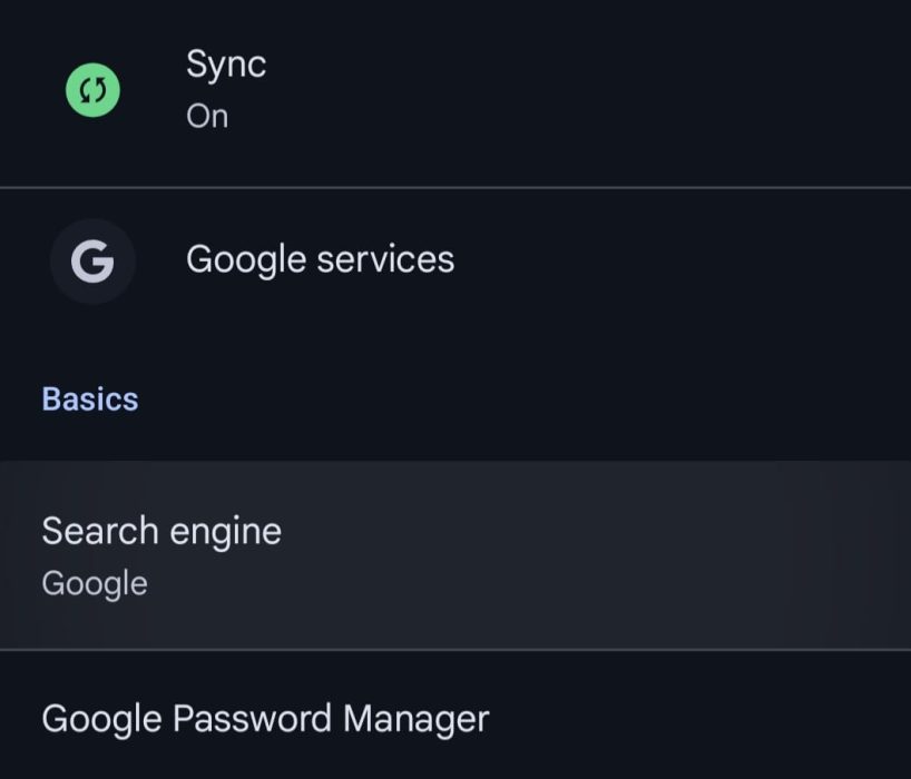 Image of the Search Engine setting in Chrome 