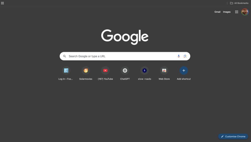 Dark mode enabled Google