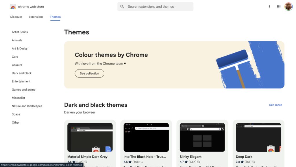 Image to install a new theme in Google Chrome