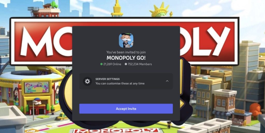 Image of the Monopoly Go Discord server