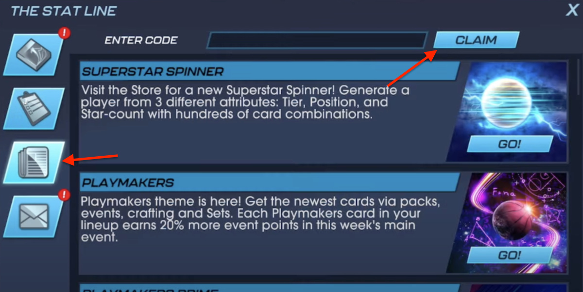 Image of the Enter the code section to redeem NBA 2K mobile codes