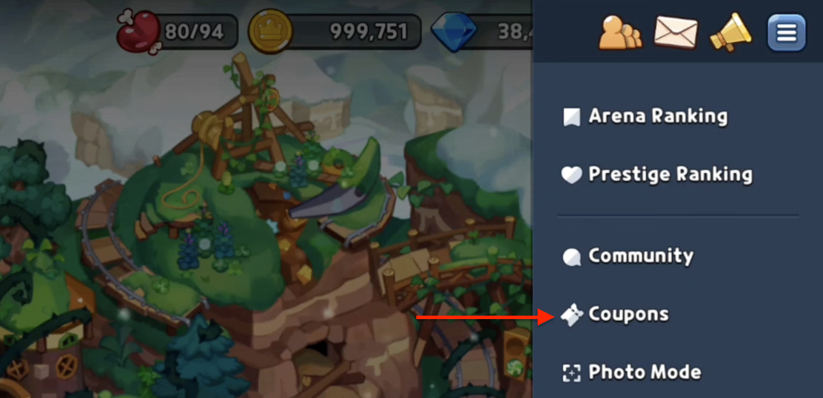 Screenshot of the Codes button