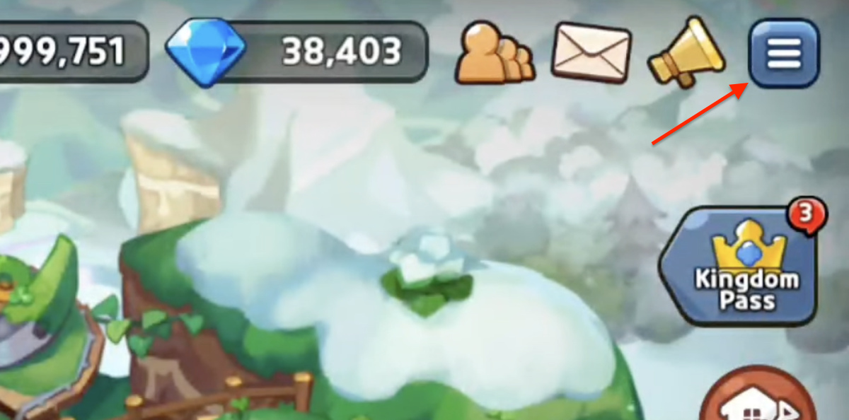 Image of the Horizontal Hamburger menu button in Cookie Run Kingdom to redeem codes