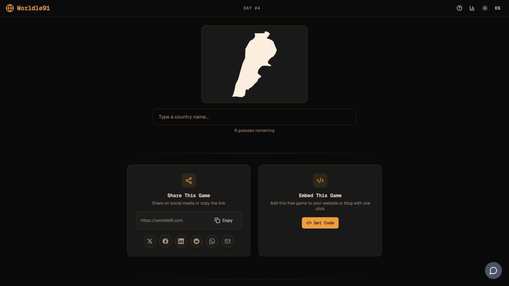 Worldle91 home screen