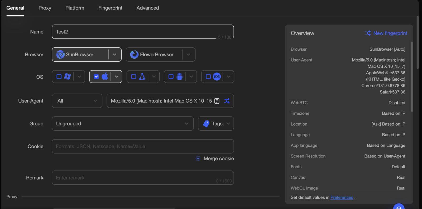 Image to choose the os version in AdsPower Browser