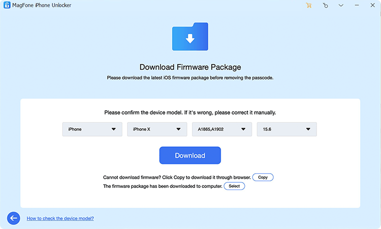 Screenshot of the Download Firmware Package page