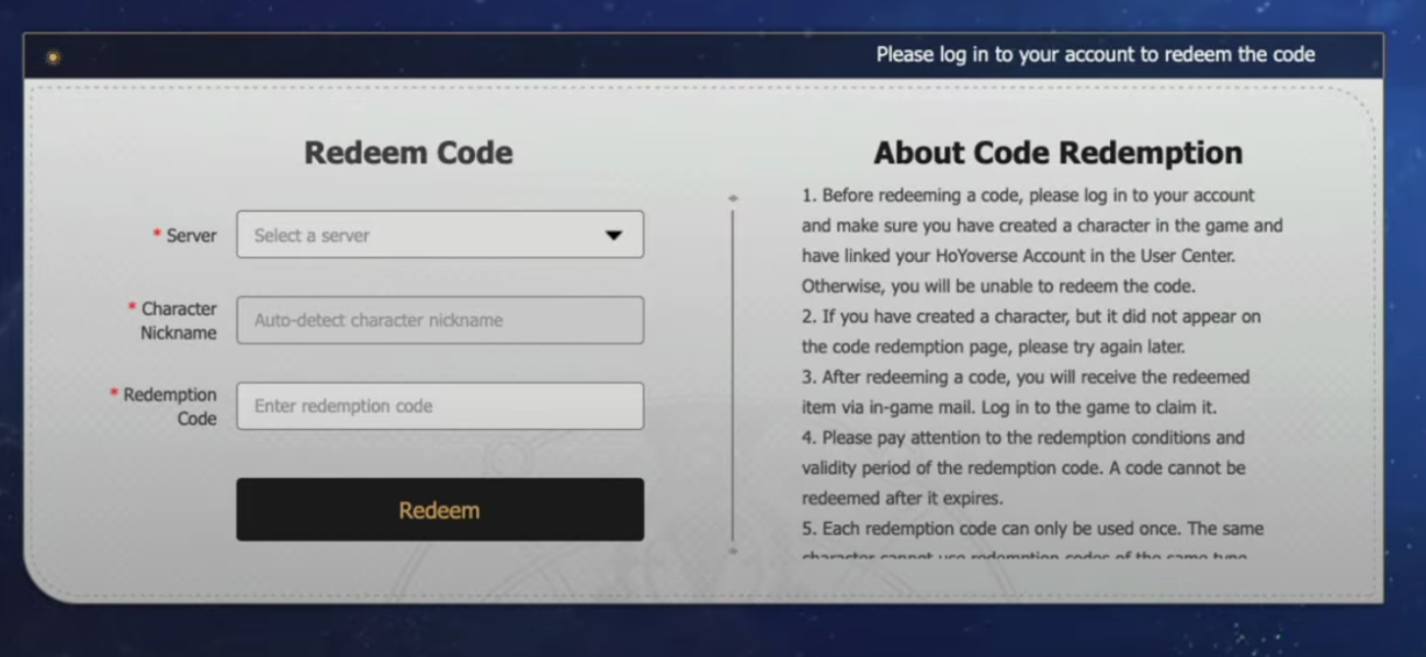 image to Click the Redeem button for the Honkai Star Rail codes