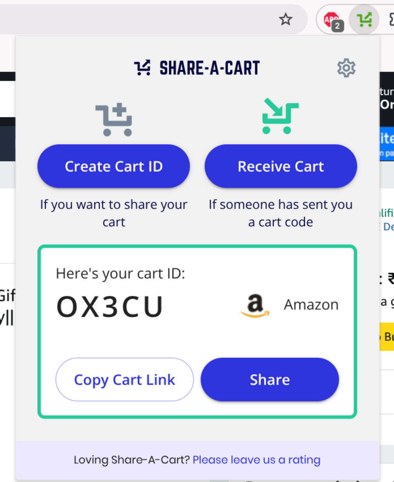 image to Pass the cart ID to share your Amazon cart