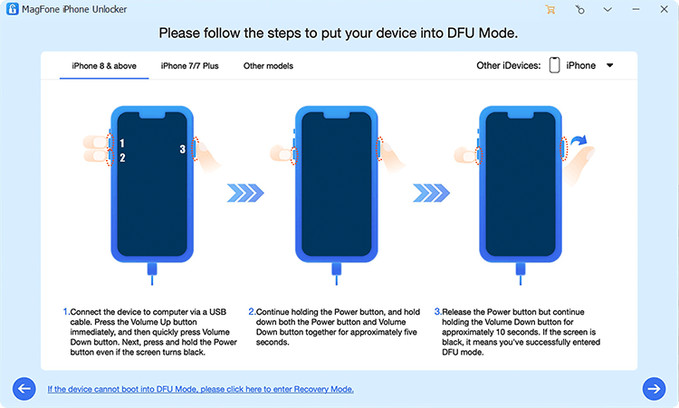 Screenshot of how to put iPhone in DFU mode