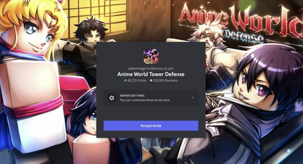 Image of Anime World Tower Defense Discord