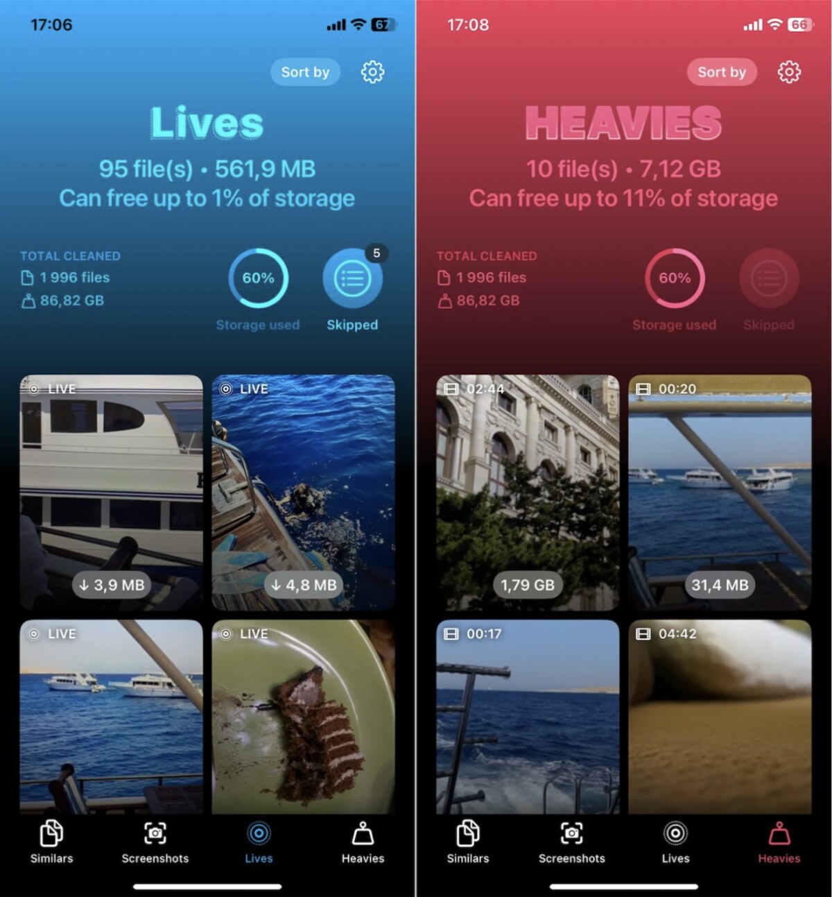 Screenshot of the Lives and Heavies section in Clever Cleaner iPhone app