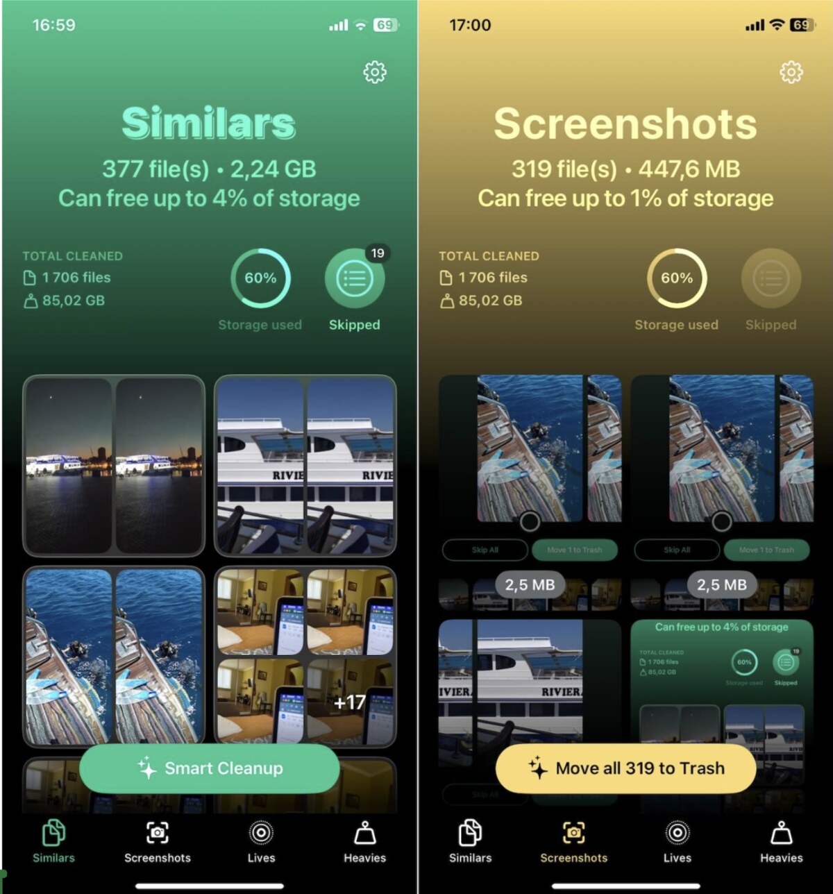 Screenshot of the Similars and Screenshot section in Clever Cleaner iPhone App