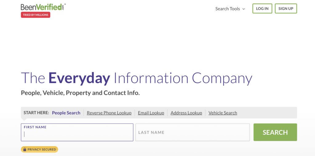 Image of the BeenVerified search engine to find someone's phone number