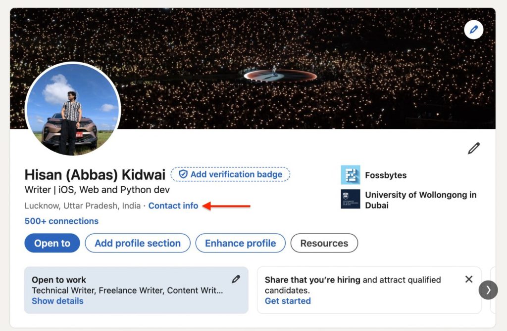 Image of a person's LinkedIn Profile to find their phone number