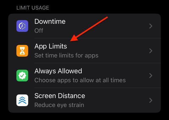 Image of the App Limits option