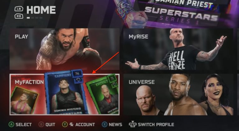 Image of the My Factions section in WWE 2K25 to redeem codes